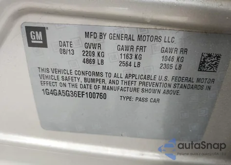 2014 Buick Lacrosse z USA, uszkodzony, nr VIN 1G4GA5G36EF100760
